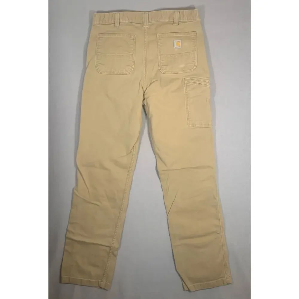 Mens Carhartt Pants 36-34 Beige Canvas Workwear